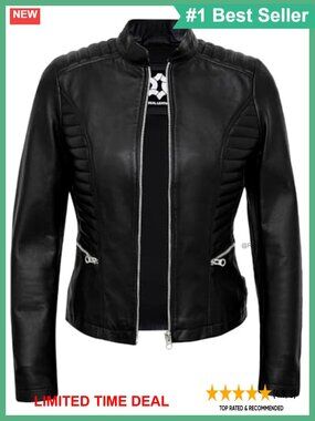 Real Lambskin Quilted Cafe Racer Moto Leather Jacket